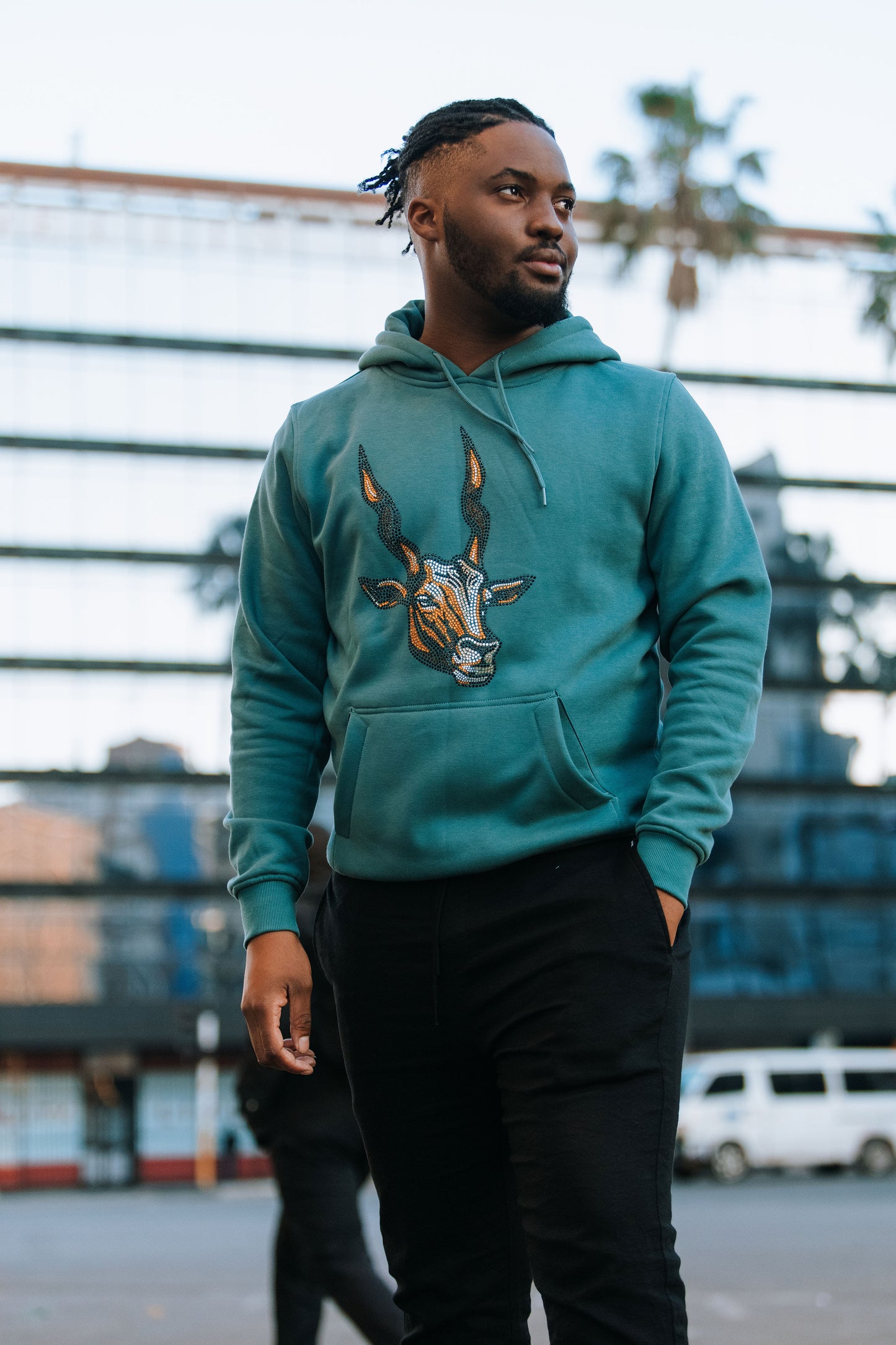 Mhofu • Mpofu rhinestone premium hoodie in Meadow Leaf