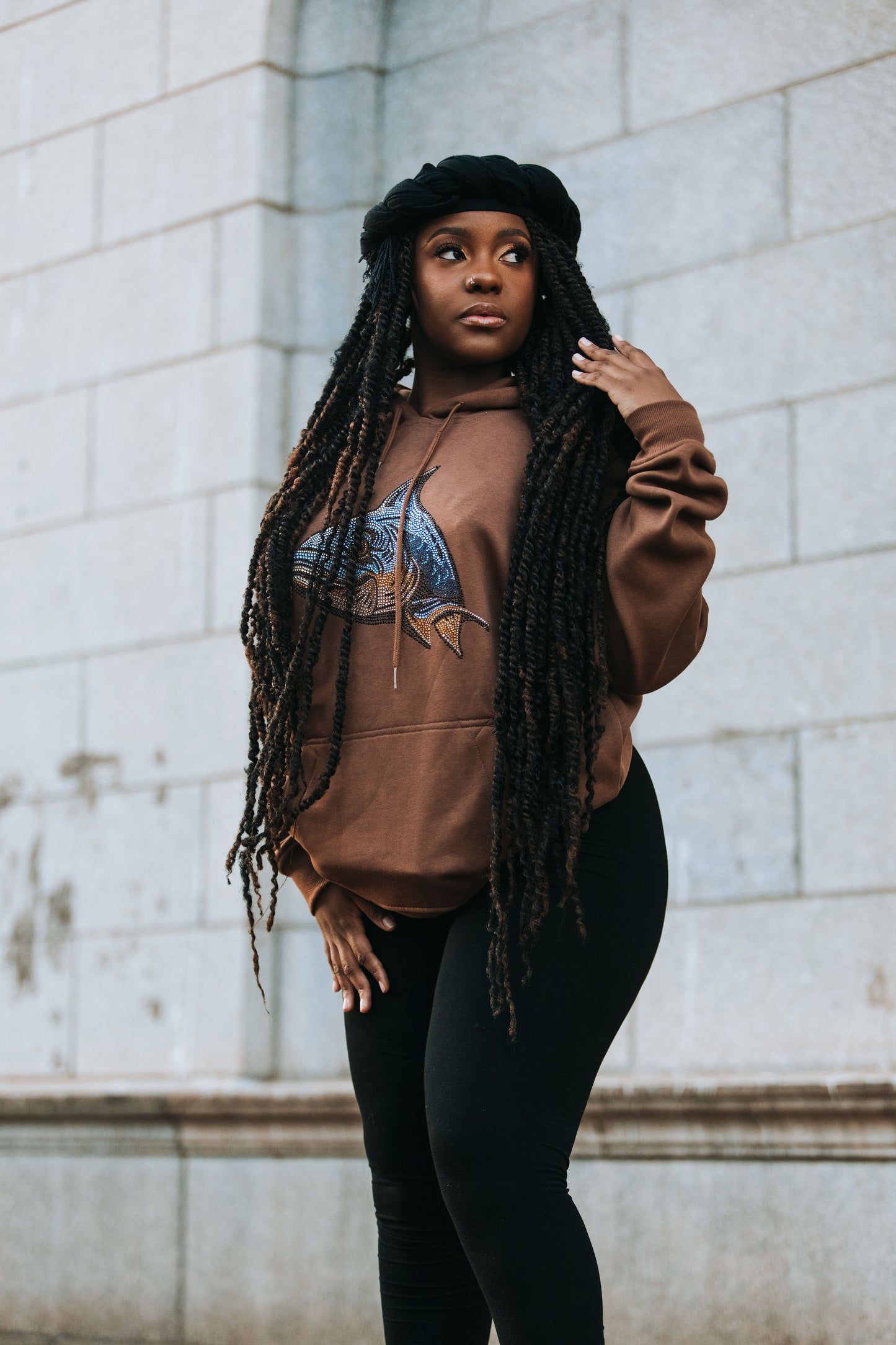 Dziva • iNhlanzi rhinestone premium hoodie in Amberwood