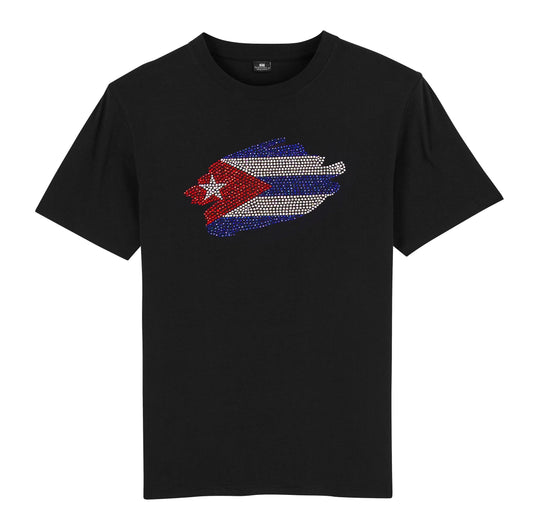 Cuba Unisex rhinestone premium t-shirt in black