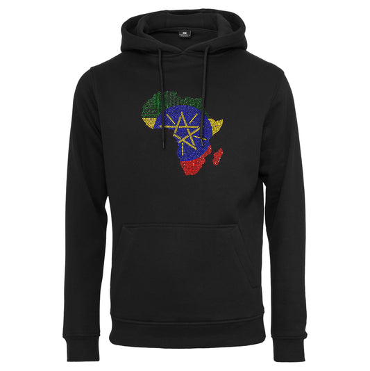Ethiopia Unisex rhinestone premium hoodie in black