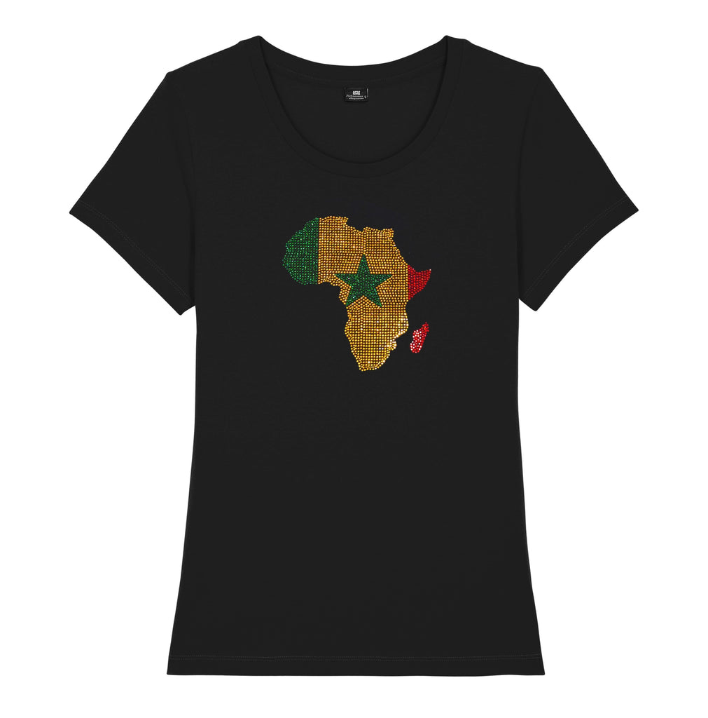 Senegal Womens rhinestone premium t-shirt in black