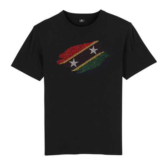 Saint Kitts and Nevis Is Unisex rhinestone premium t-shirt in black